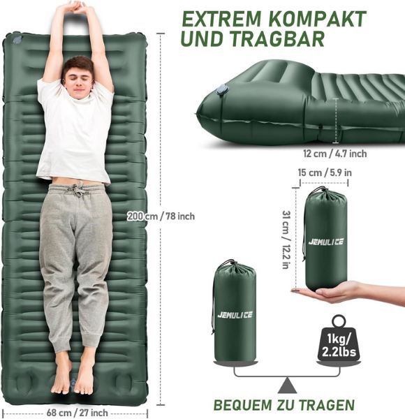 JEMULICE Selbstaufblasende Isomatte, 200cm für 18,27€ (statt 37€)