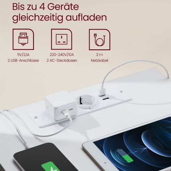 Vasagle Nachttisch mit Steckdosen + USB für 45,99€ (statt 59€)