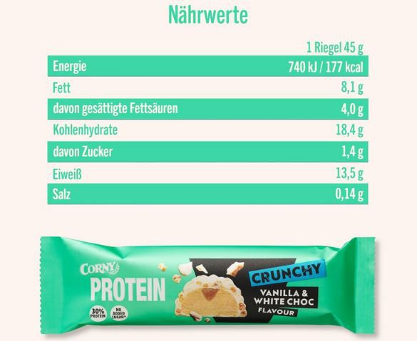 12er Pack Corny Protein Crunchy Vanilla & White Choc Flavor ab 16,80€ (statt 30€)