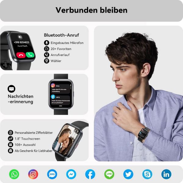 ⌚ Enomir ID208PLUS 1,8 Smartwatch mit Telefonfunktion für 19,99€ (statt 80€)