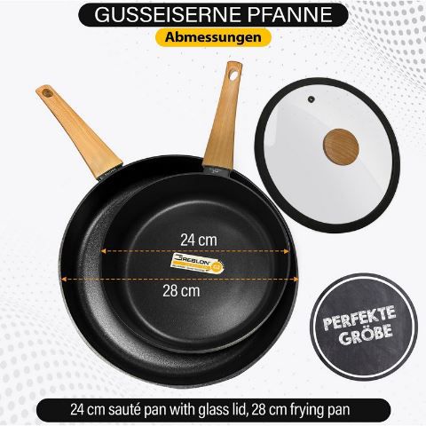 🍳 Sabatier Aluguss Pfannenset mit 24cm + 28cm inkl. Deckel für 32,99€ (statt 53€)