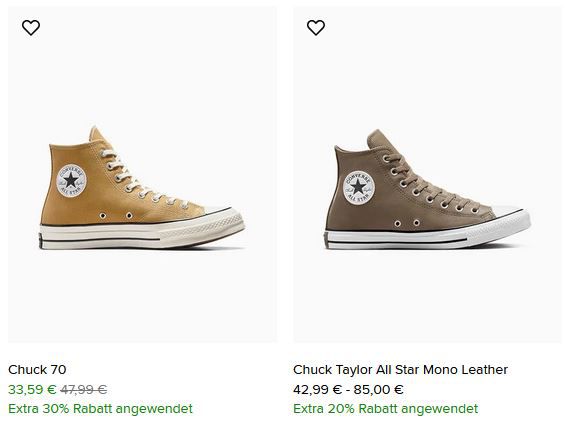 🔥👟 Converse Flash Sale bis zu 30% Rabatt   z.B. Chuck 70 für 33,59€ (statt 48€)