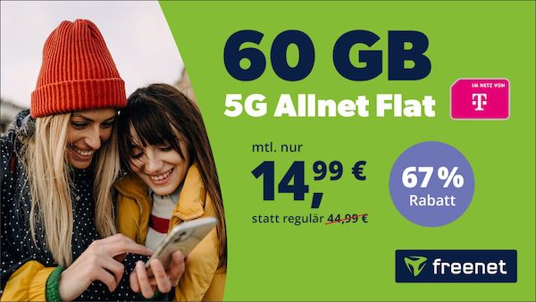 KRASS 🔥🤯 Telekom Allnet Flat mit 60GB inkl. 5G für 14,99€ mtl.