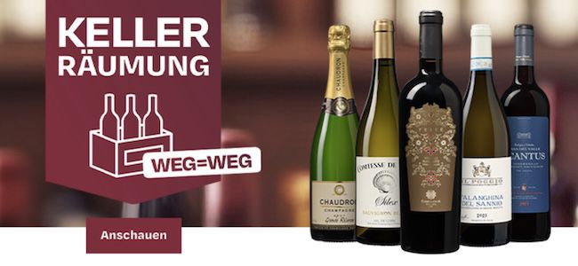 🍷 Weinbörse Kellerräumung + 20€ Gutschein   z.B. 6x Massimo Firelli Primitivo für 41,29€ (statt 69€)