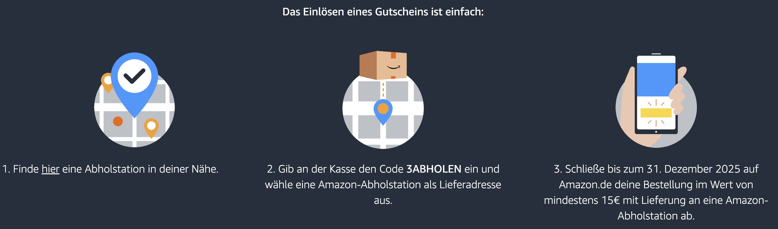 Amazon: 3€ Rabatt ab 15€ bei Lieferung an Abholstation   ausgewählte Kunden