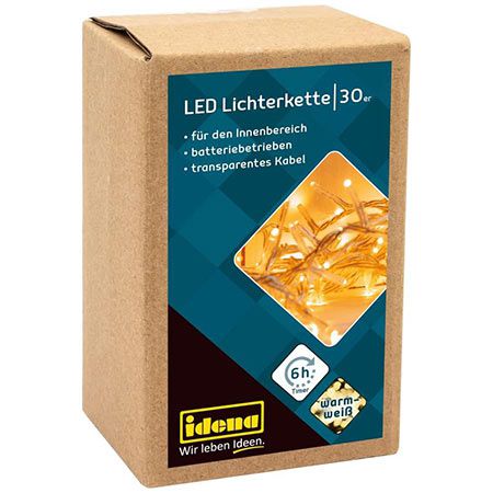 💡 Idena LED Lichterkette mit 30 LEDs in Warmweiß für 3,99€ (statt 8€)