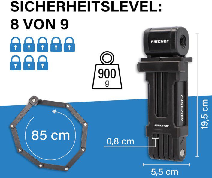 FISCHER Fahrrad Faltschloss inkl. Halterung für 11,99€ (statt 22€)