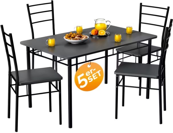 Sitzgruppe Leo in Anthrazit, 1 Tisch + 4 Stühle für 84,95€ (statt 106€)