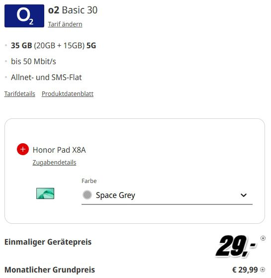 Honor Magic 7 Pro 512GB für 29€ + Tablet + o2 35GB 5G Allnet Flat für 29,99€ mtl.