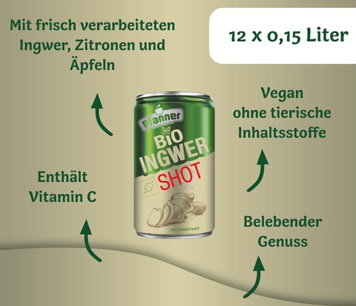 Pfanner Bio Ingwer Shot 12 x 0,15L ab 11€ (statt 18€)