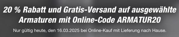 🚰 toom: 20% Rabatt + VSK Frei auf ausgewählte Armaturen   Nur Heute!