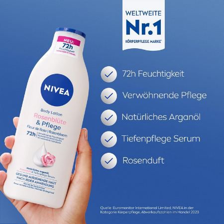 🧴 3x NIVEA Body Lotion Rosenblüte & Pflege Körpercreme, je 400ml ab 8,54€ (statt 15€)