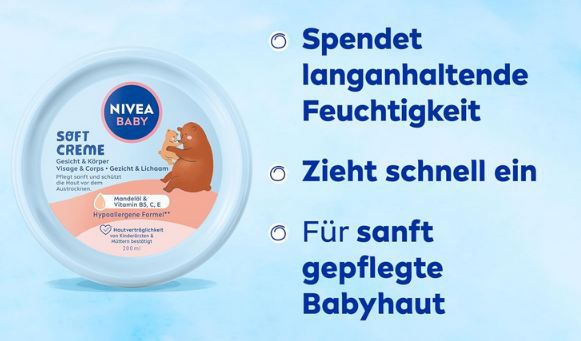 🧴 NIVEA BABY Soft Pflegecreme mit Mandelöl & Vitaminen ab 2,39€ (statt 4€)