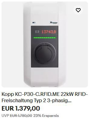 😲 1.000€ Rabatt auf Kopp Wallboxen   z.B. KC P30 C.RFID.ME für 399,99€