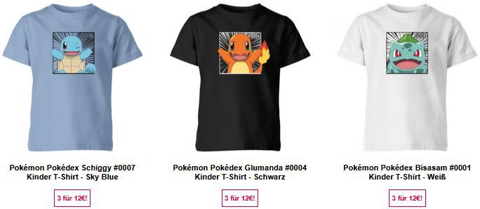 👕 Zavvi: 3 Pokemon Kinder T Shirts nur 12€ (statt 54€)