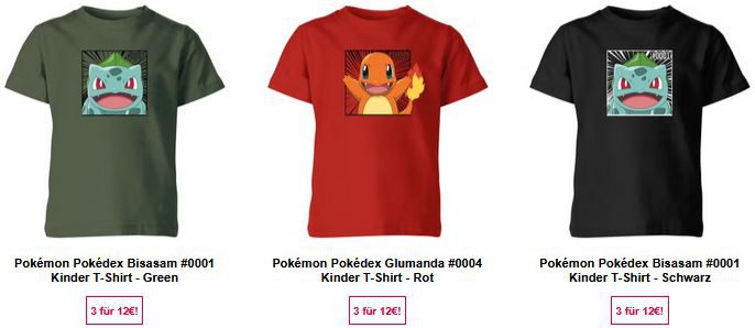 👕 Zavvi: 3 Pokemon Kinder T Shirts nur 12€ (statt 54€)