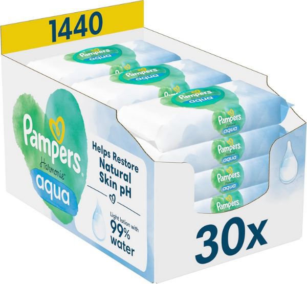 👶🏻 1.440er Pack Pampers Harmonie Aqua Baby Feuchttücher für 40,72€ (statt 48€)