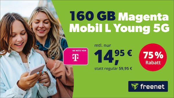 KNALLER 🔥 Telekom Magenta Mobil Young mit 80GB 5G/LTE für 11,95€ mtl. oder 160GB für 14,95€ mtl.