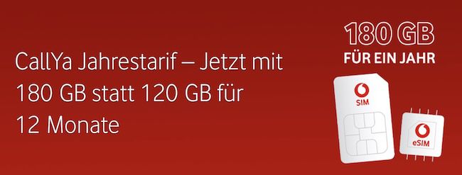 Vodafone Callya Jahrestarif mit 180GB 5G für 99,99€ + 10€ Bonus