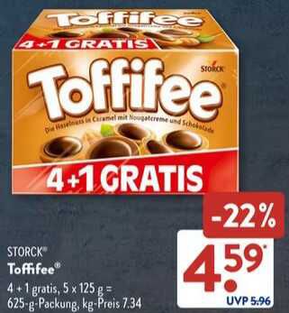 Storck Toffifee 5 x 125 g (4 + 1 Gratis) | Aldi Süd  offline 