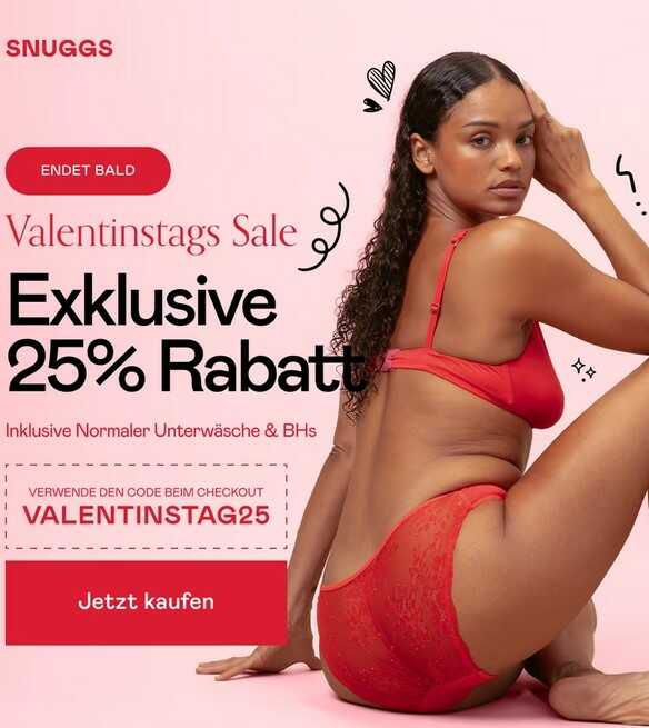 snuggs: Valentinstags Sale mit 25 % Rabatt (Unterwäsche, BHs, Periodenpants)