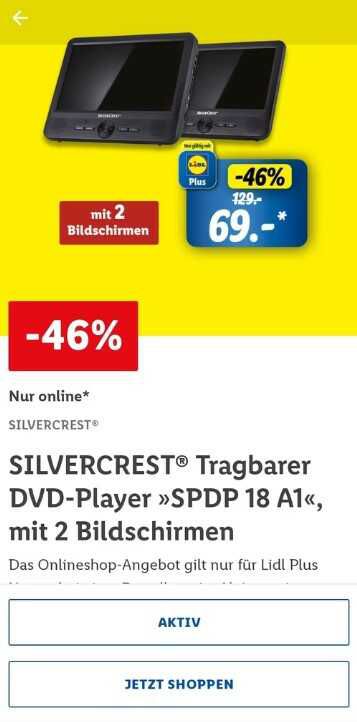 Tragbarer DVD Player mit 2 Bildschirmen   Silvercrest (Coupon in Lidl Plus App)