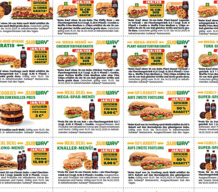 Subway neue Knaller  Coupons (bis längstens 14.02./14.04.25)