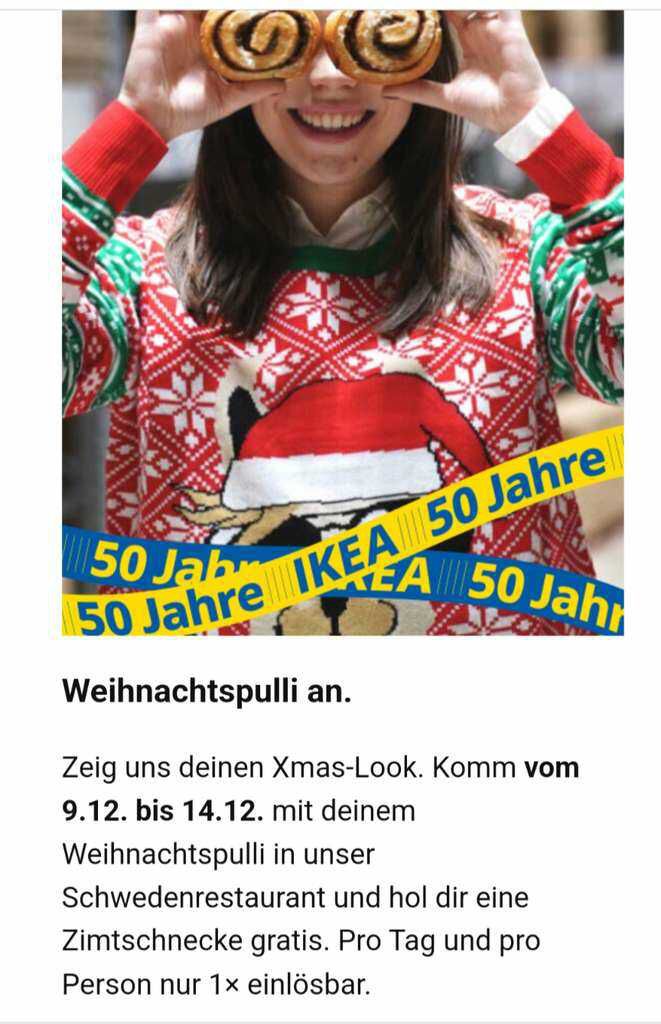 Ikea Weihnachtpulli anziehen und Zimtschnecke GRATIS abstauben / Kindermenü GRATIS