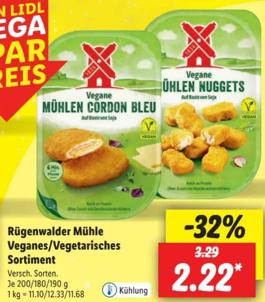 Lidl   Rügenwalder Mühle Veganes/Vegetarisches Sortiment, versch. Sorten (Cordon Blue, Nuggets etc.)