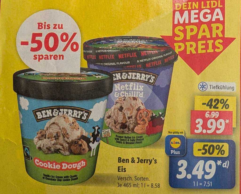 [Lidl Plus] Ben & Jerrys Eis (verschiedene Sorten)