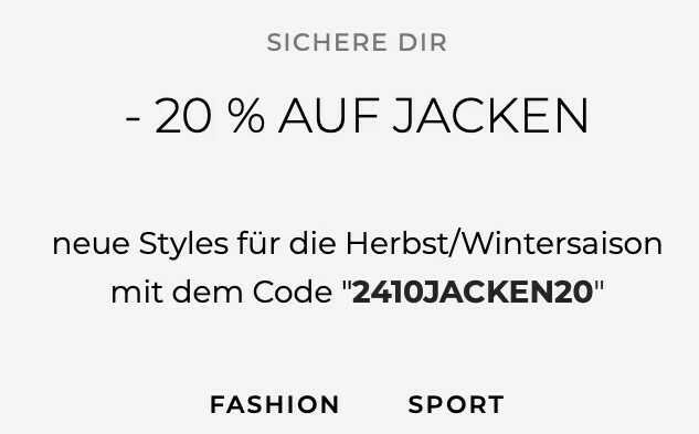 20% Rabatt auf alle gekennzeichneten Jacken bei engelhorn