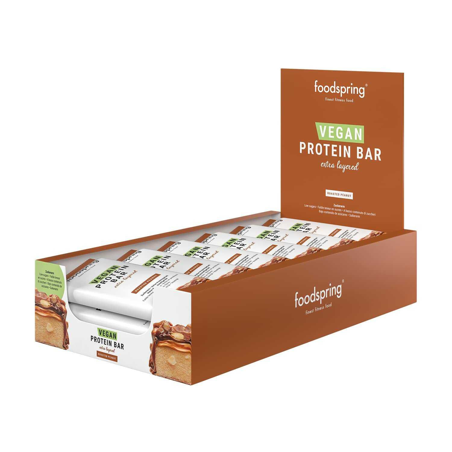 12x 45g Foodspring Vegan Protein Bar Extra Layered Roasted Peanut  14,99€ statt  24,99€