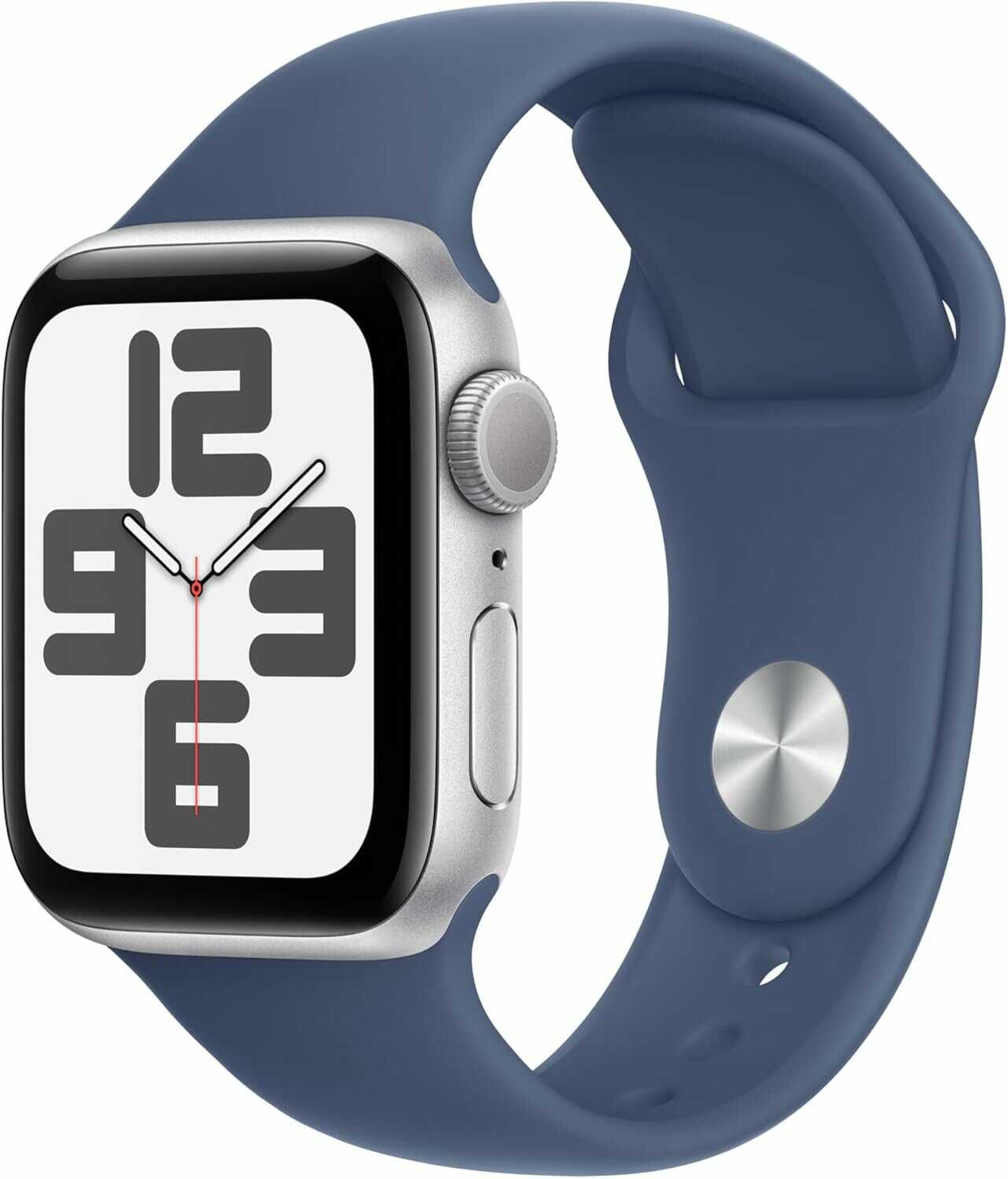 Apple Watch SE (2. Generation) GPS 40 mm Smartwatch mit Aluminiumgehäuse in Silber und Sportarmband in Denim (M/L) für 199,00€ PVG 228,99€ 