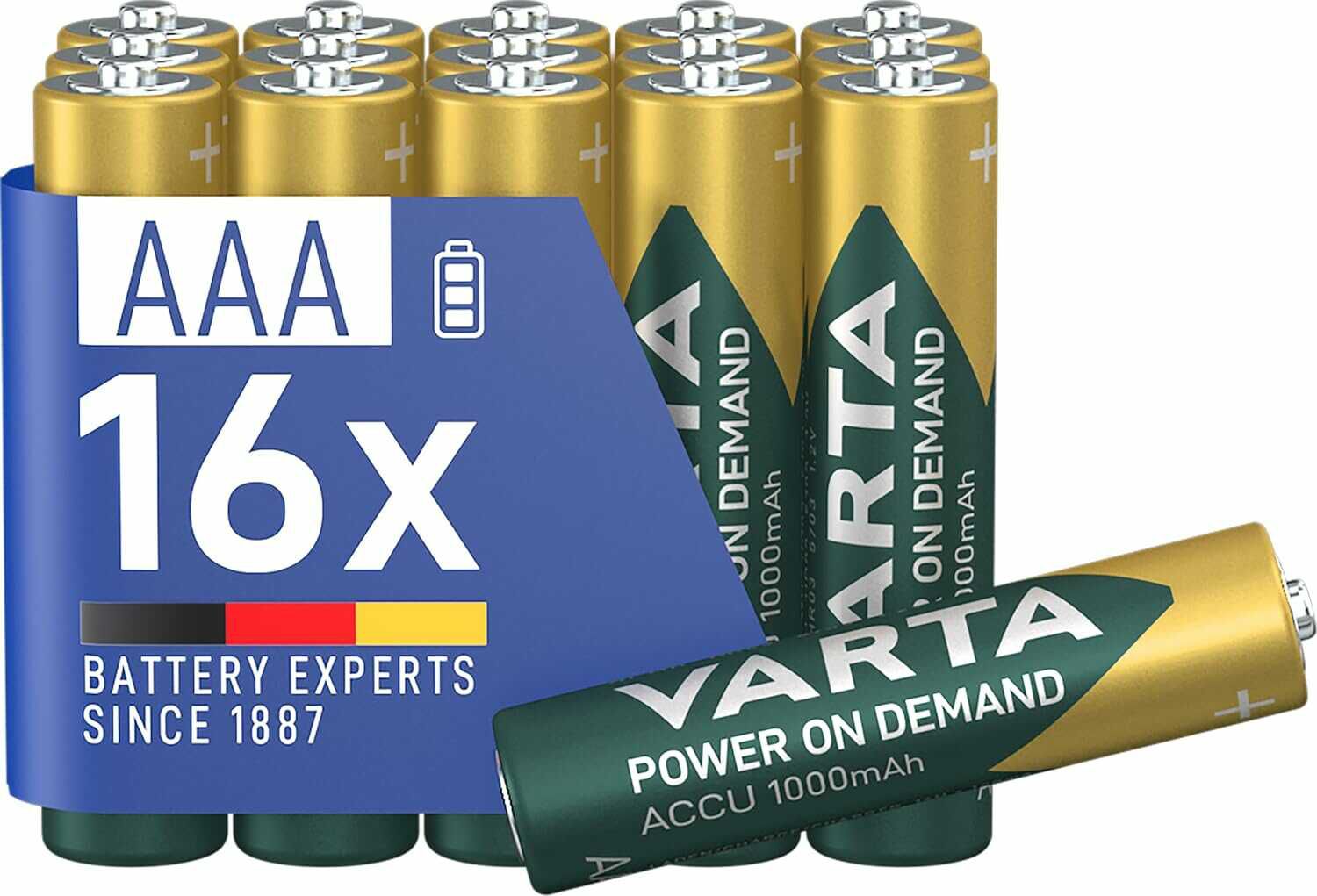 Wiederaufladbare VARTA Batterien AAA 16 Stück, Akkus für 25,48€ statt  39,99€