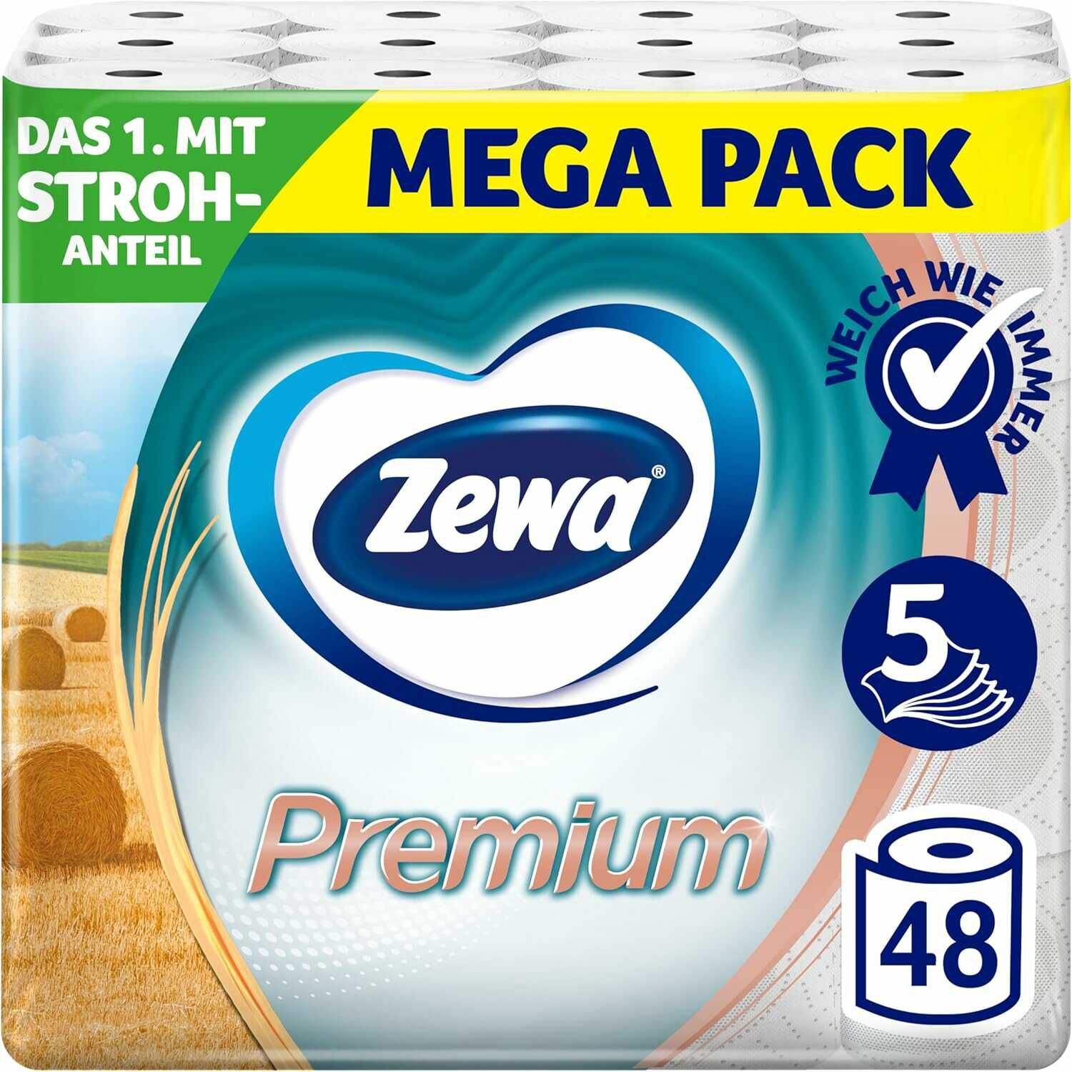 Zewa Premium Toilettenpapier mit Stroh 48 Stück / 6x8 Rollen 24,66€ statt  34,17€