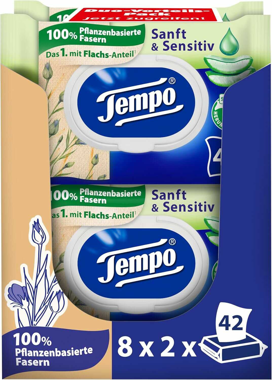 16 Packungen Tempo feuchte Toilettentücher Sanft & Sensitiv Aloe Vera 17,93€ statt  19,92€