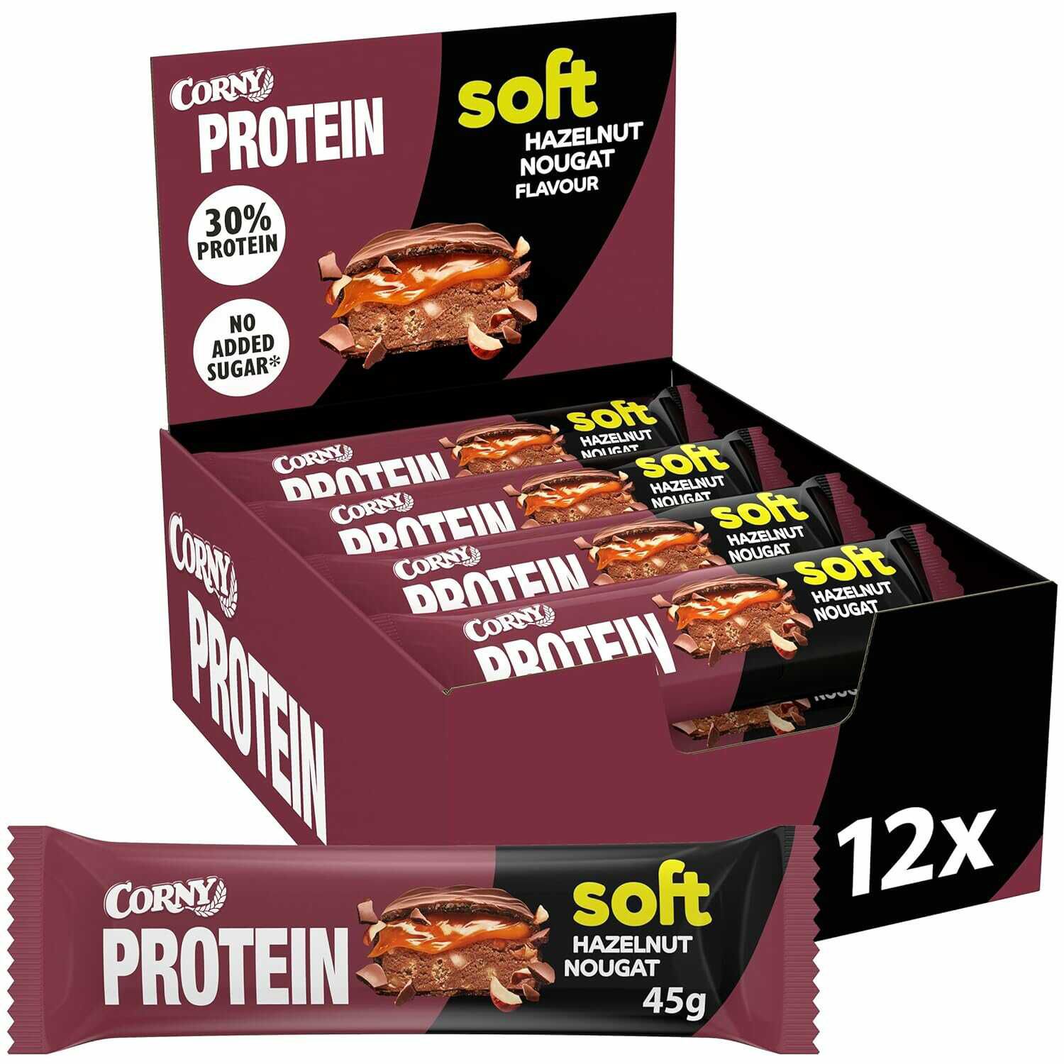 12x45g Corny Soft Hazelnut Nougat Flavor Protein Riegel  8,23€  statt 19,19€