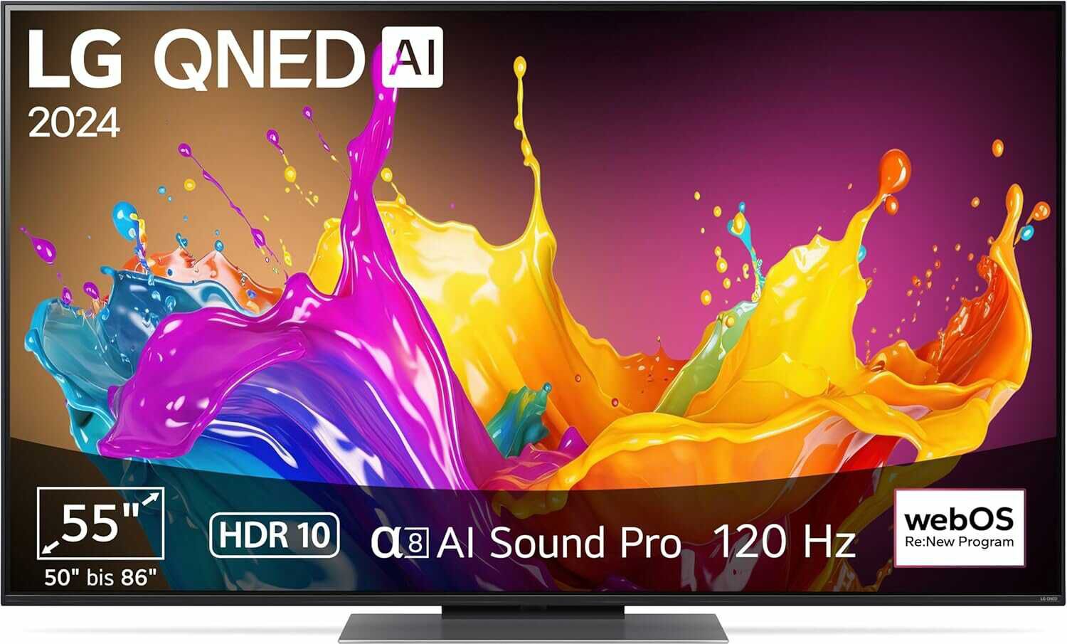 LG 55QNED86T6A TV 55 (139 cm) QNED Fernseher (α8 4K AI Prozessor, webOS 24, HDR10, bis zu 120Hz) [Modelljahr 2024] für 696,64€ PVG 777,19€