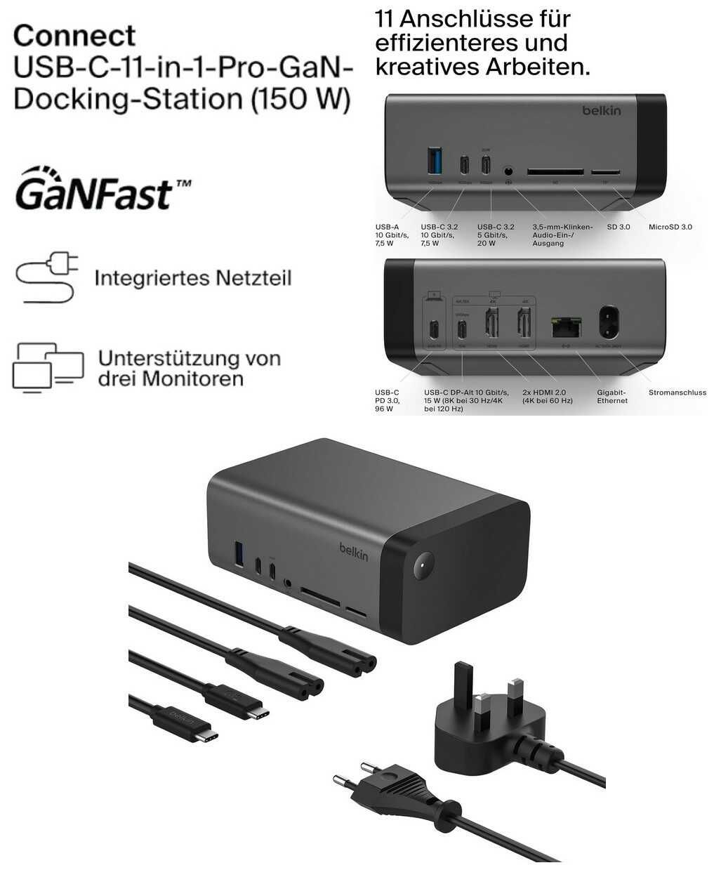 Belkin Connect USB C 11 in 1 Pro GaN Docking Station (150 W) für 159,99€ statt 179,99€