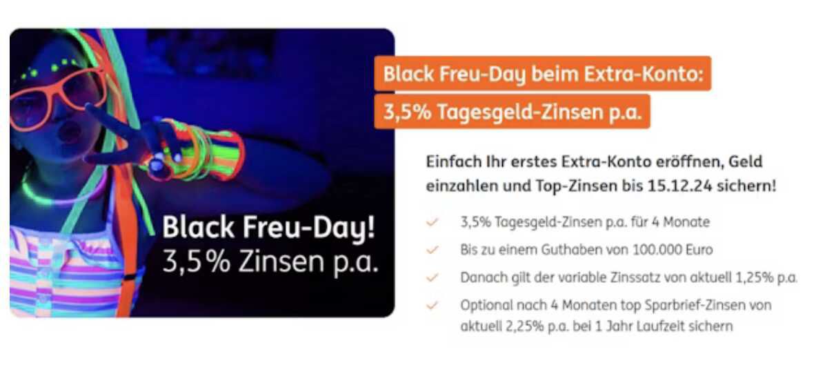 Top Tagesgeld Zinsen! ING Extra Konto » 3,5% p.a. über 4 Monate bis 250.000€