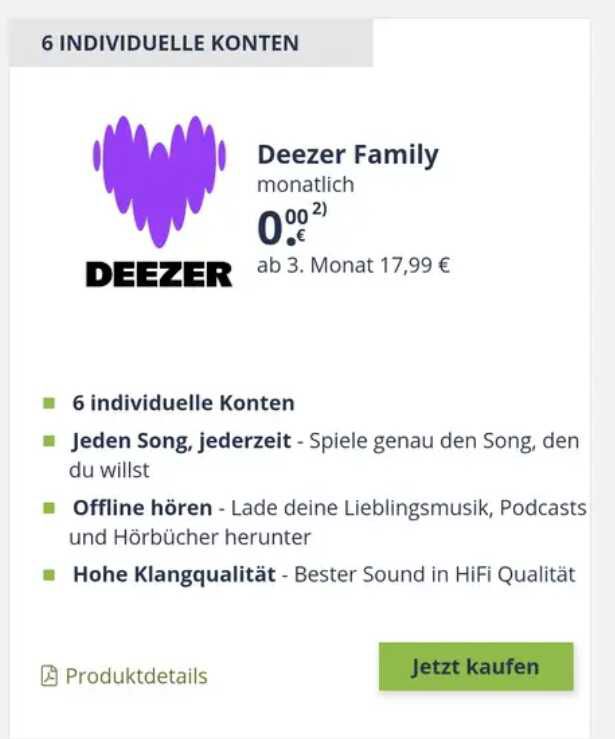 Deezer Family zwei Monate kostenlos   auch für Bestandskunden KOSTENLOS  statt 35,98€