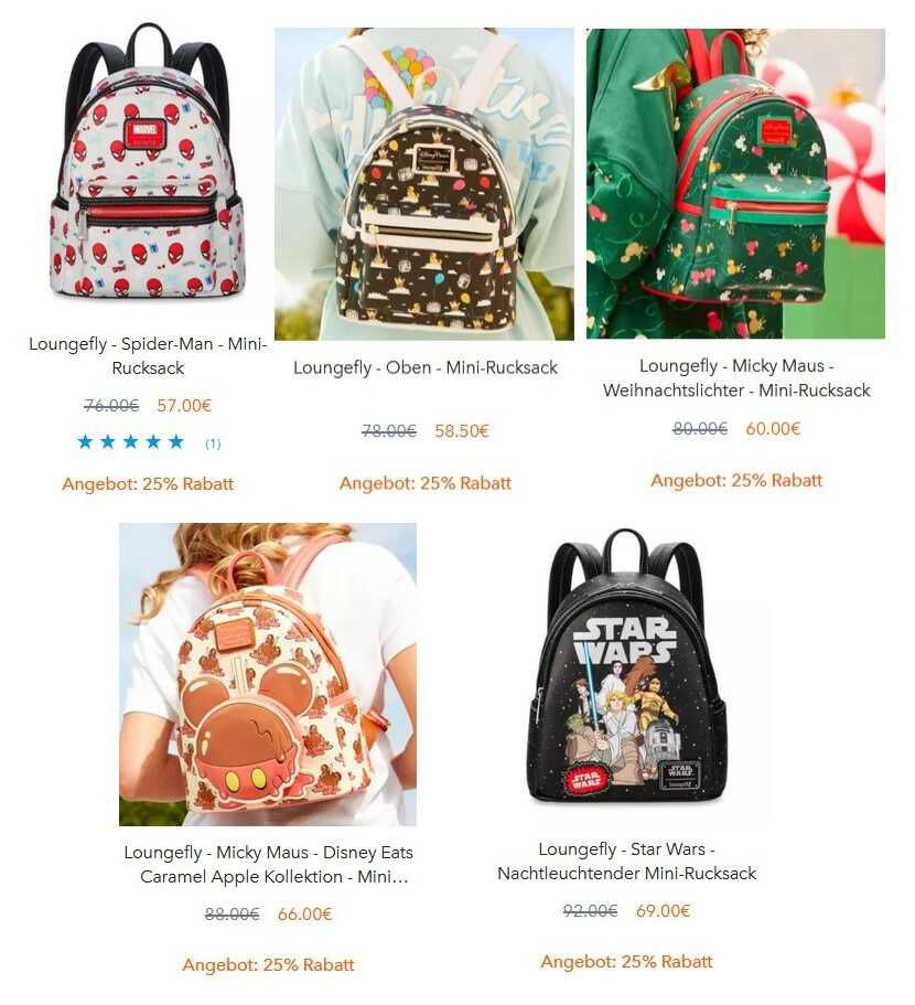 Disney Loungefly Mini Rucksack (verschiedene Motive) ab 57€ statt ab 76€