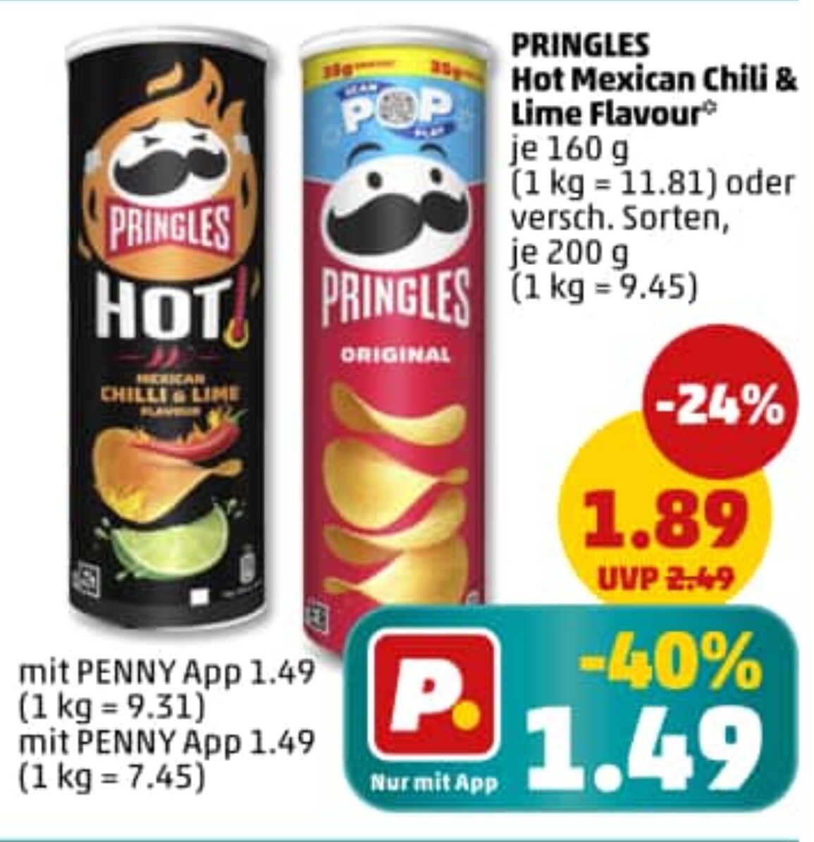 PRINGLES bei Penny für 1,49/1,34€ anstatt 2,49€