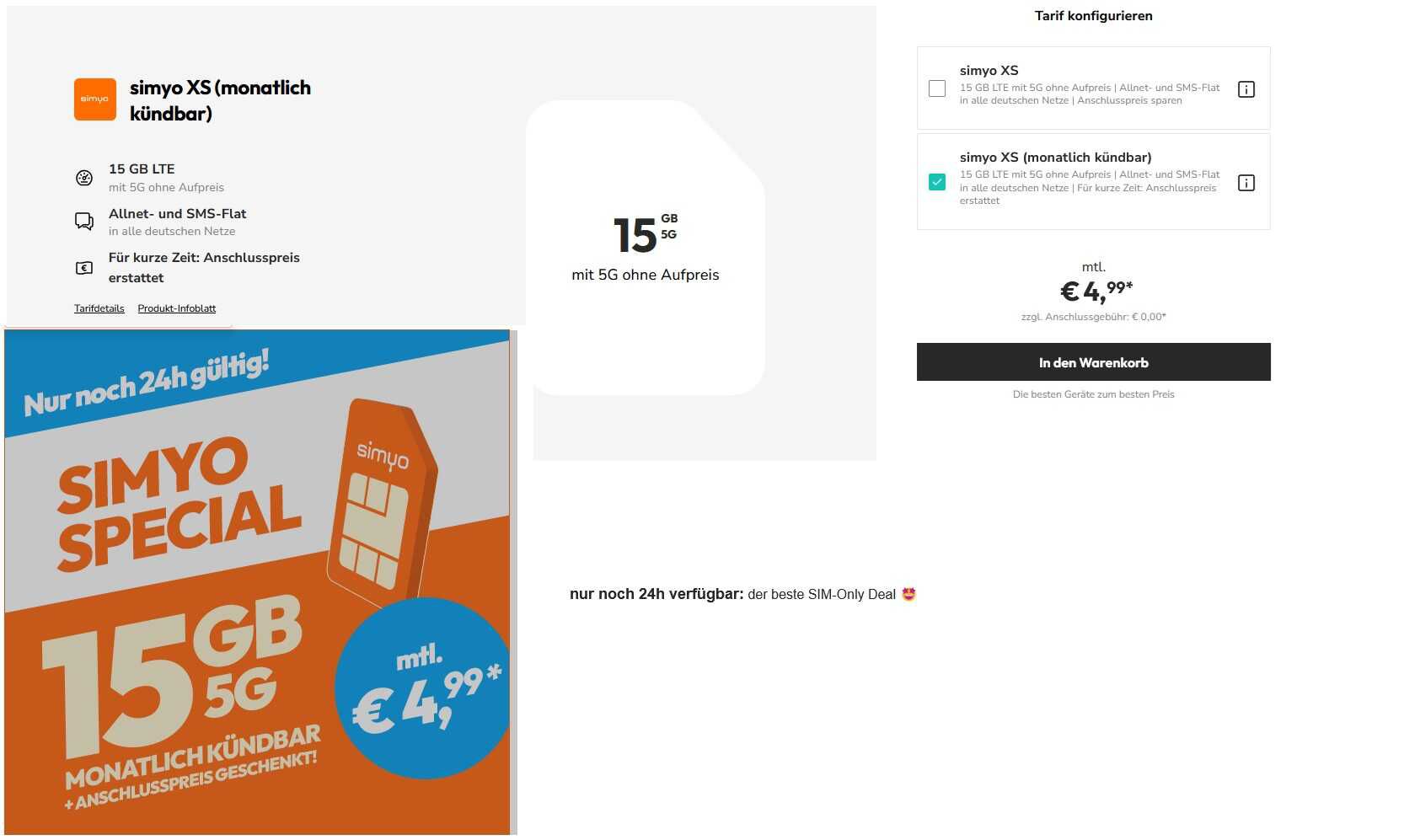 SIMYO SPECIAL 15GB 5 GB für mtl. 4,99€