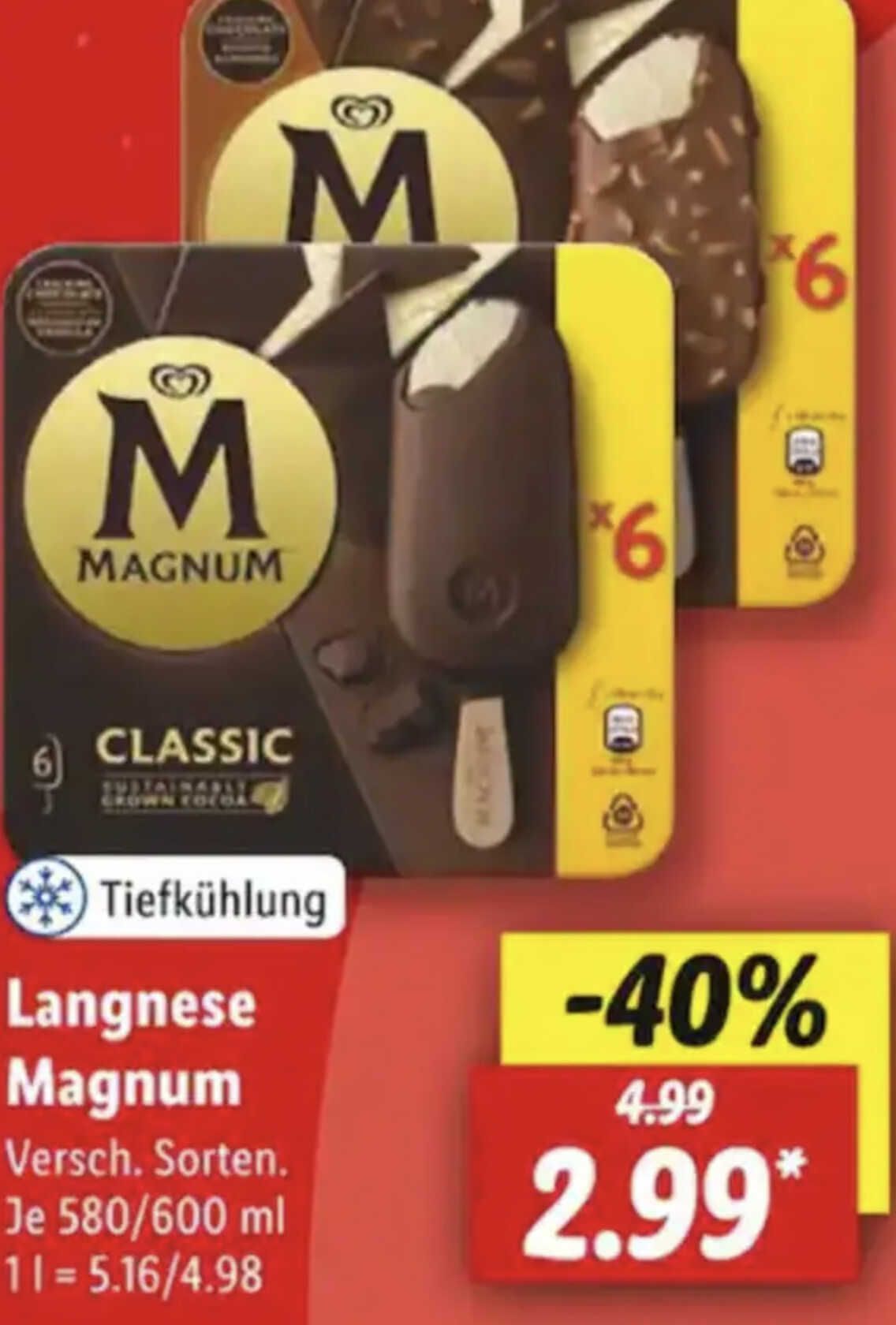 Lidl ab 19.12.: 6x Langnese Magnum versch. Sorten für 2,99€ statt 4,99€