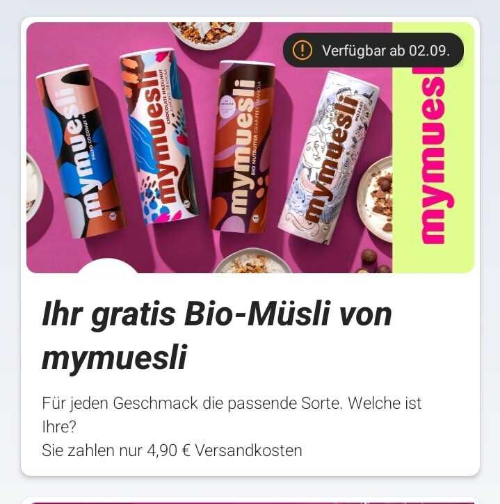 Gratis Bio Müsli von mymuesli ab 02.09.24 in der Telekom App (Magenta Moments) im Wert von 12,95 € sichern (zzgl. 4,90 € Versand)