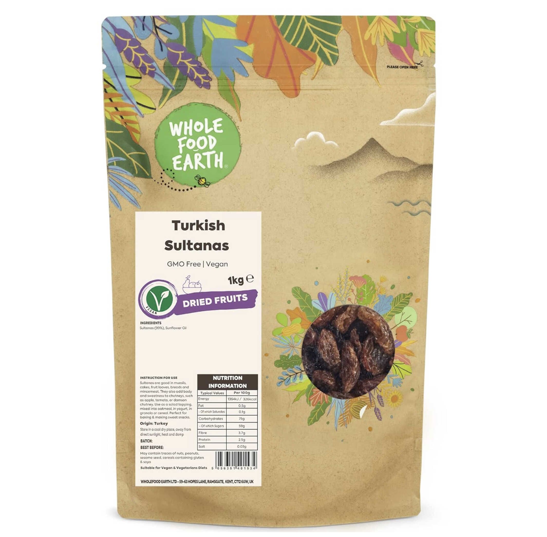 Wholefood Earth Turkish Sultanas 1 kg ab 3,49€ statt 4,29€