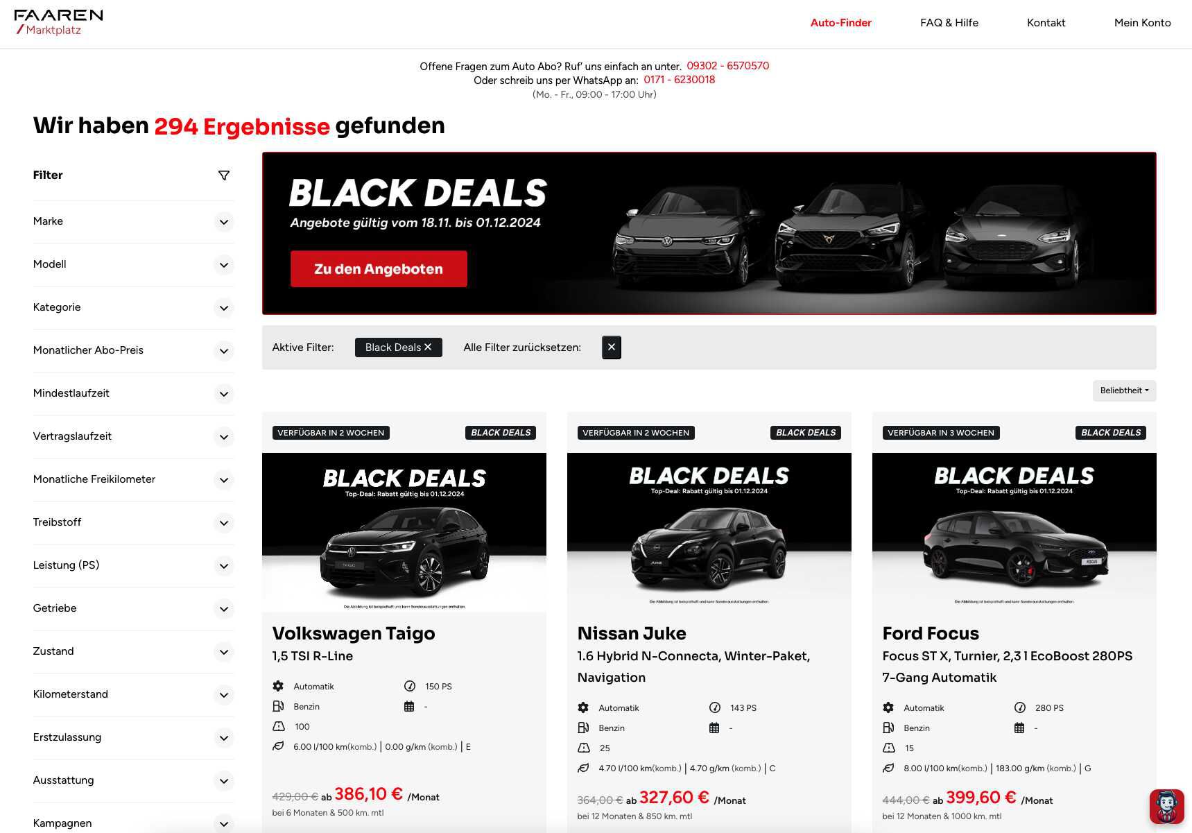 Auto Abo Black Deals bei FAAREN