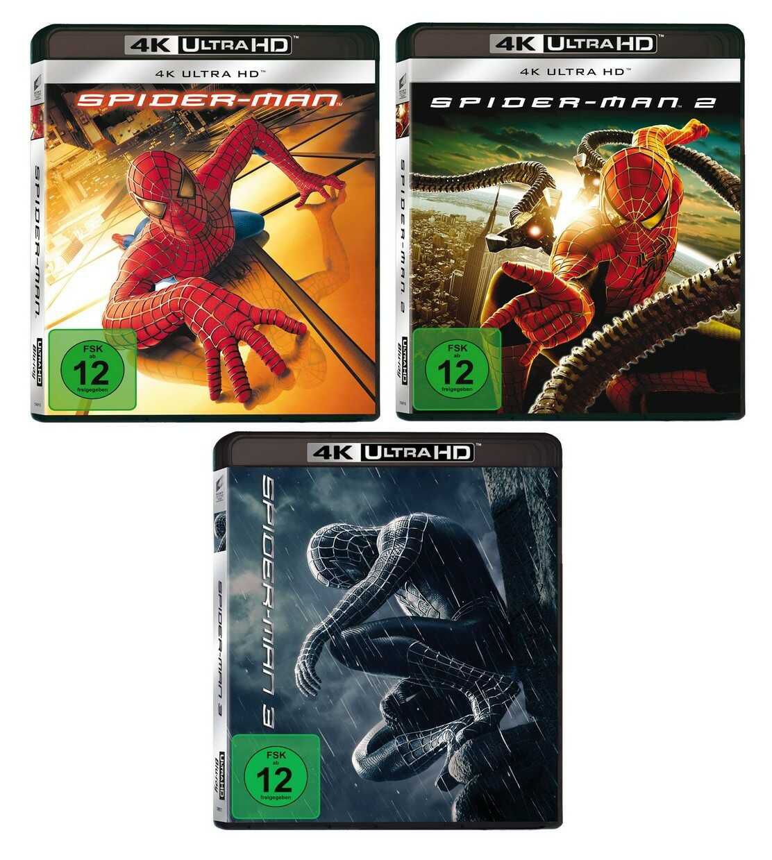 Spider Man für 12,47€ statt 18,19€ | Spider Man 2 für 13,27€ statt 16,69€ | Spider Man 3 für 14,47€ statt 16,69€ (4K UHD Blu ray)