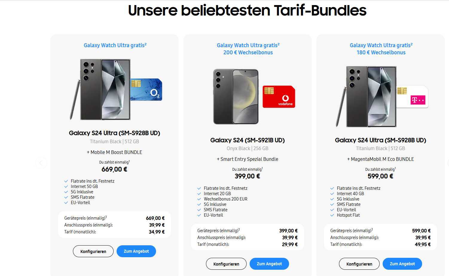 Tarif Bundles mit Samsung Galaxy S24, S24 Ultra